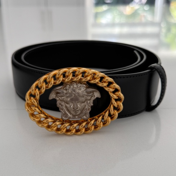 Versace Medusa Chain Buckle Belt in Black Leather main image 4